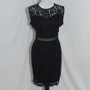 Crochet Lace Peekaboo Sleeveless DWWAW Womens XL Black Dress Built in Slip EUC